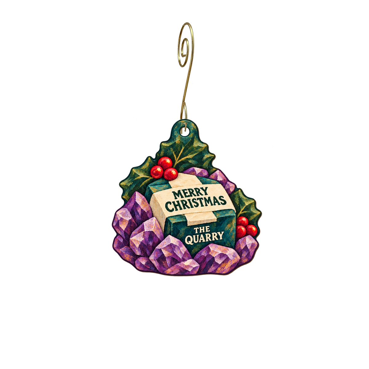 The Quarry — Christmas custom wood ornament OC2376, photographic gold spiral hook