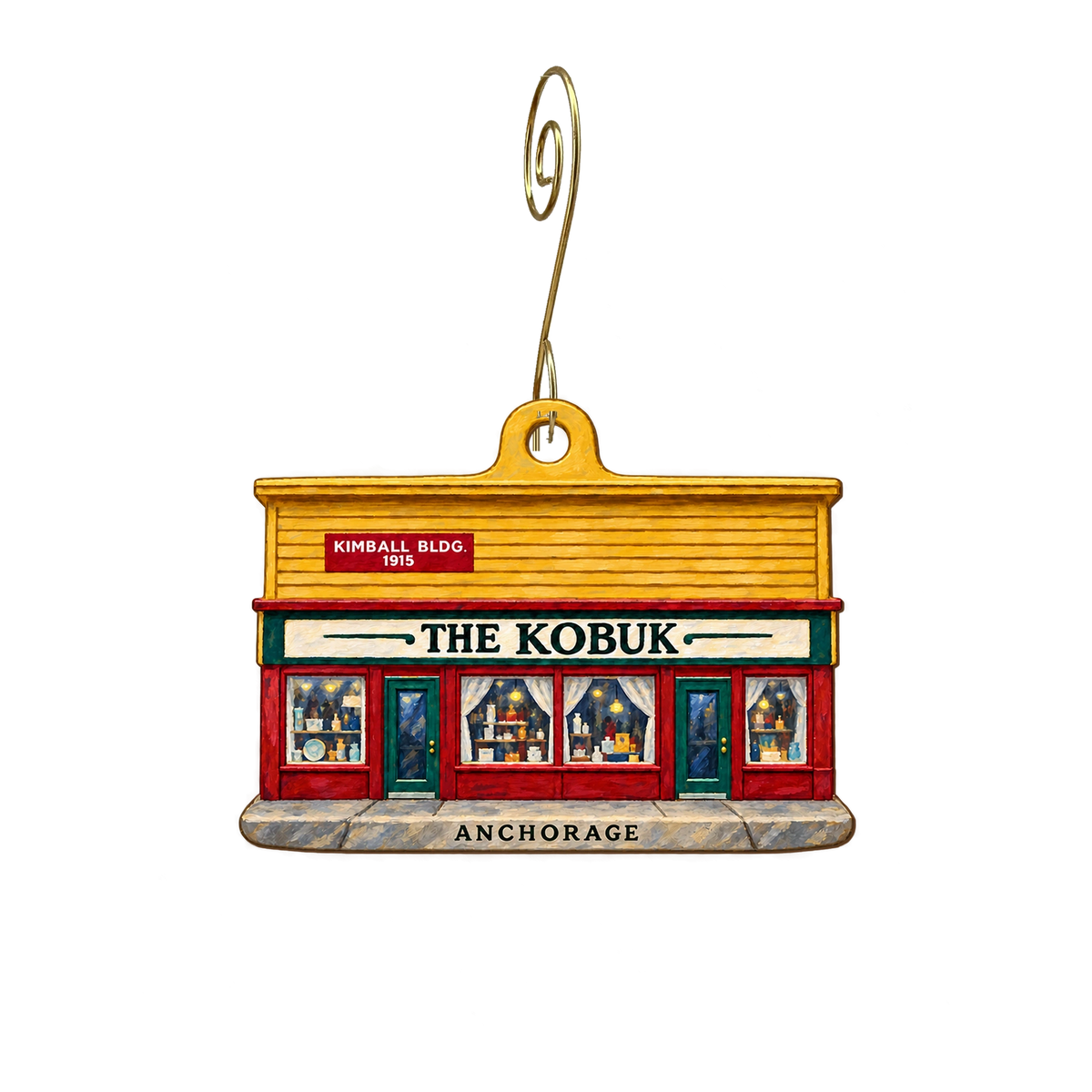 The Kobuk — Local inspiration custom wood ornament OC2380, photographic gold spiral hook