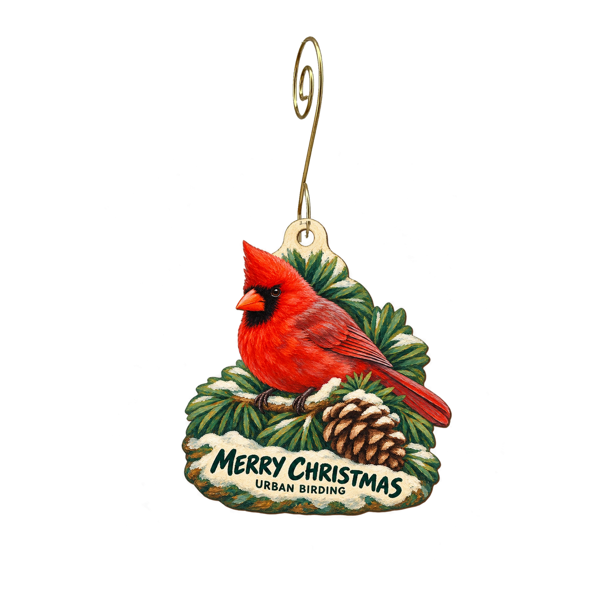 Urban Birding Supply — Christmas custom wood ornament OC2382, photographic gold spiral hook