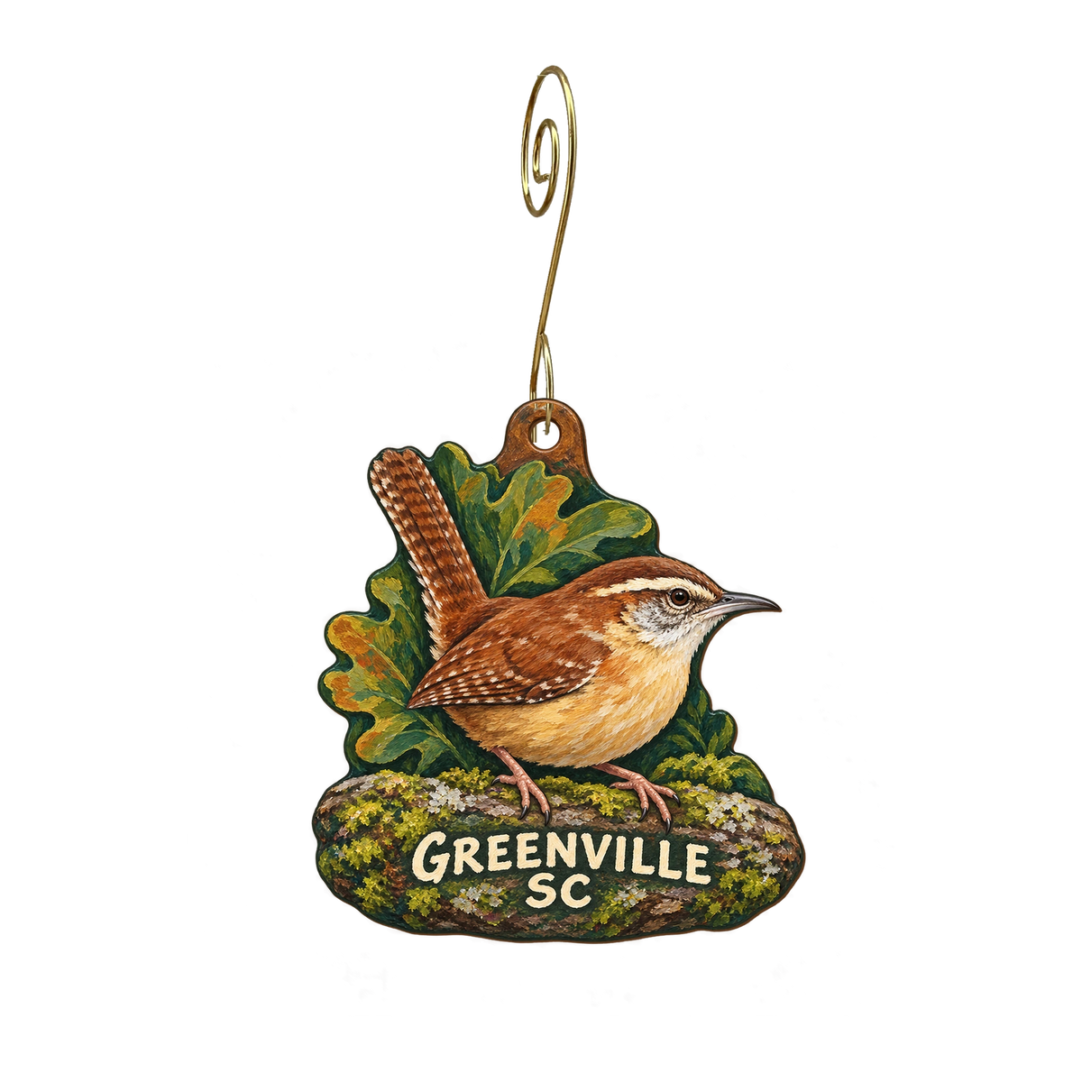 Urban Birding Supply — Local inspiration custom wood ornament OC2383, photographic gold spiral hook