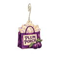 The Plum Porch — Store identity custom wood ornament OC2384, photographic gold spiral hook
