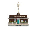 805 Emporium — Store identity custom wood ornament OC2387, photographic gold spiral hook