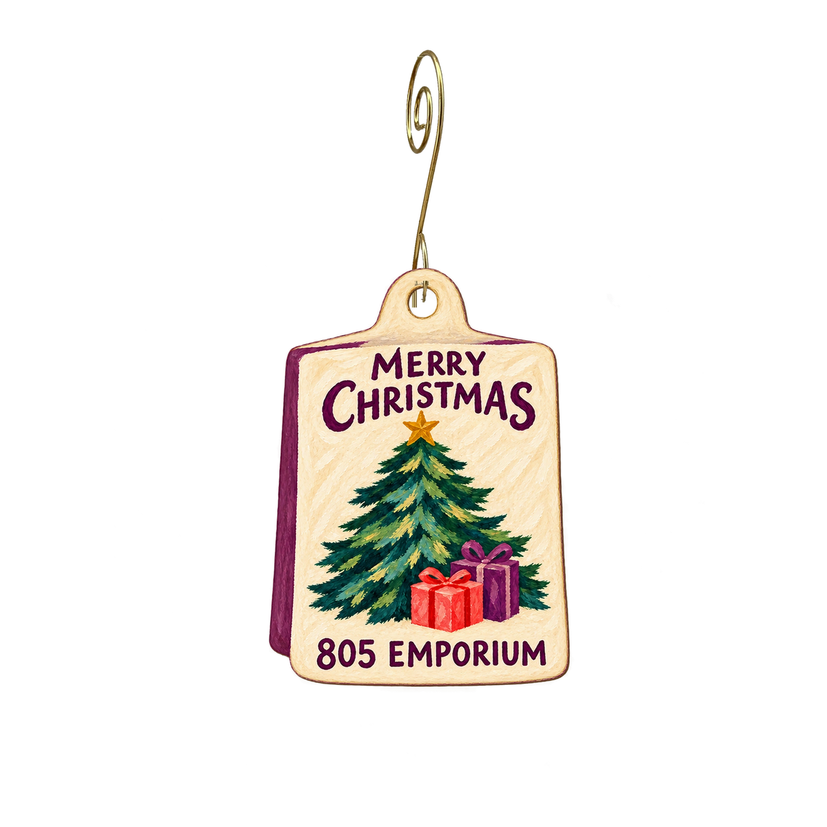 805 Emporium — Christmas custom wood ornament OC2388, photographic gold spiral hook