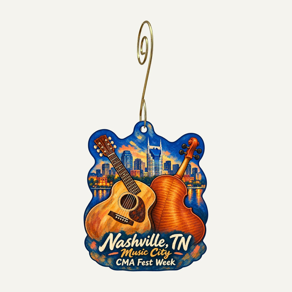 Nashville's Best Boutique Town Icon custom wood ornament OC238 hanging on hook