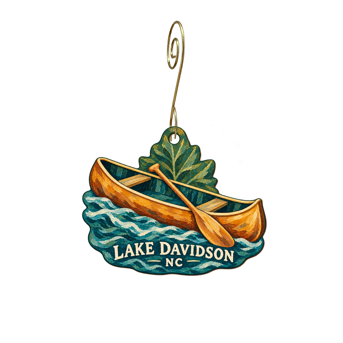 The Village Store — Local inspiration custom wood ornament OC2392, photographic gold spiral hook
