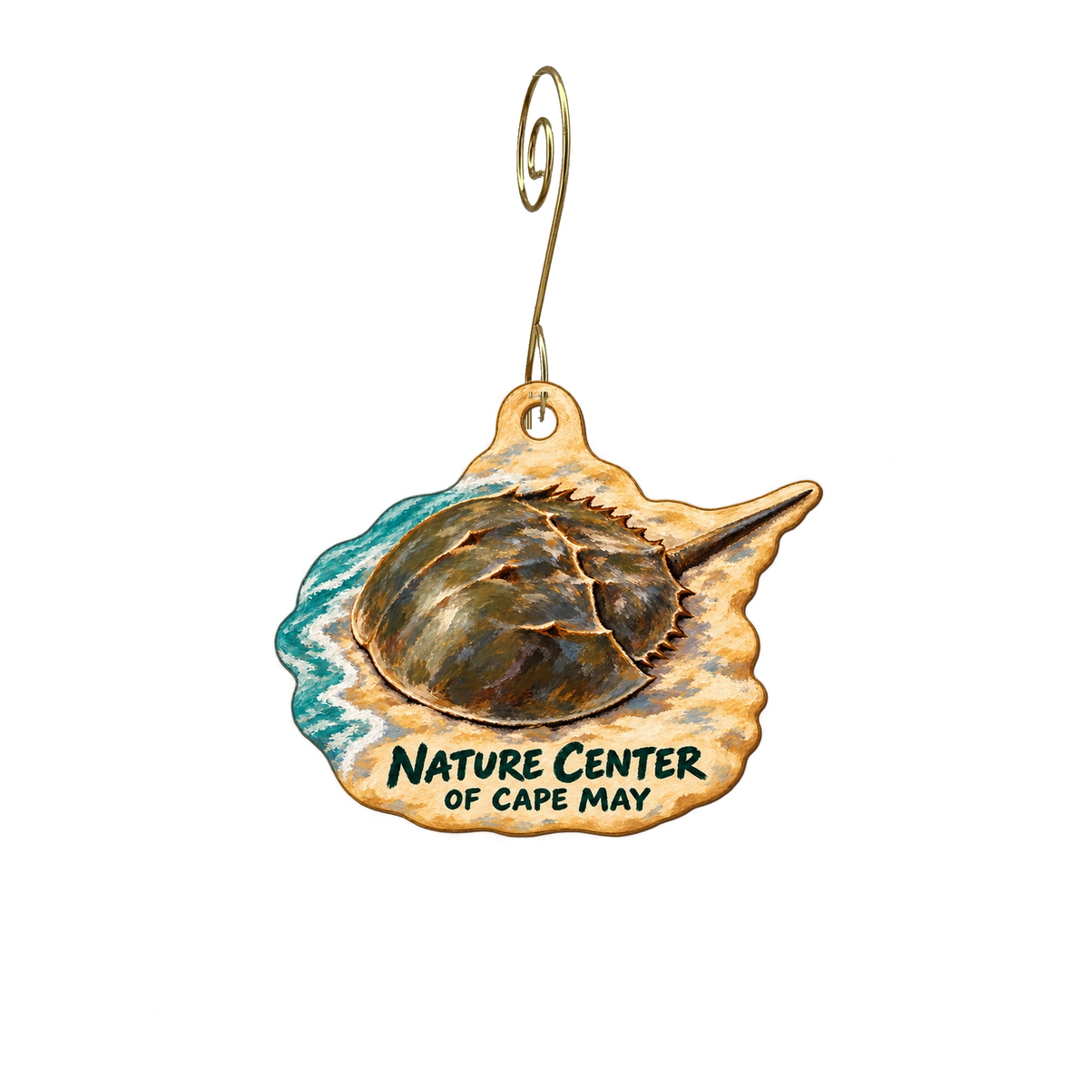Nature Center of Cape May — Store identity custom wood ornament OC2393, photographic gold spiral hook