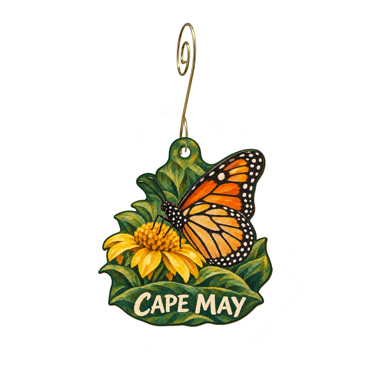Nature Center of Cape May — Local inspiration custom wood ornament OC2395, photographic gold spiral hook