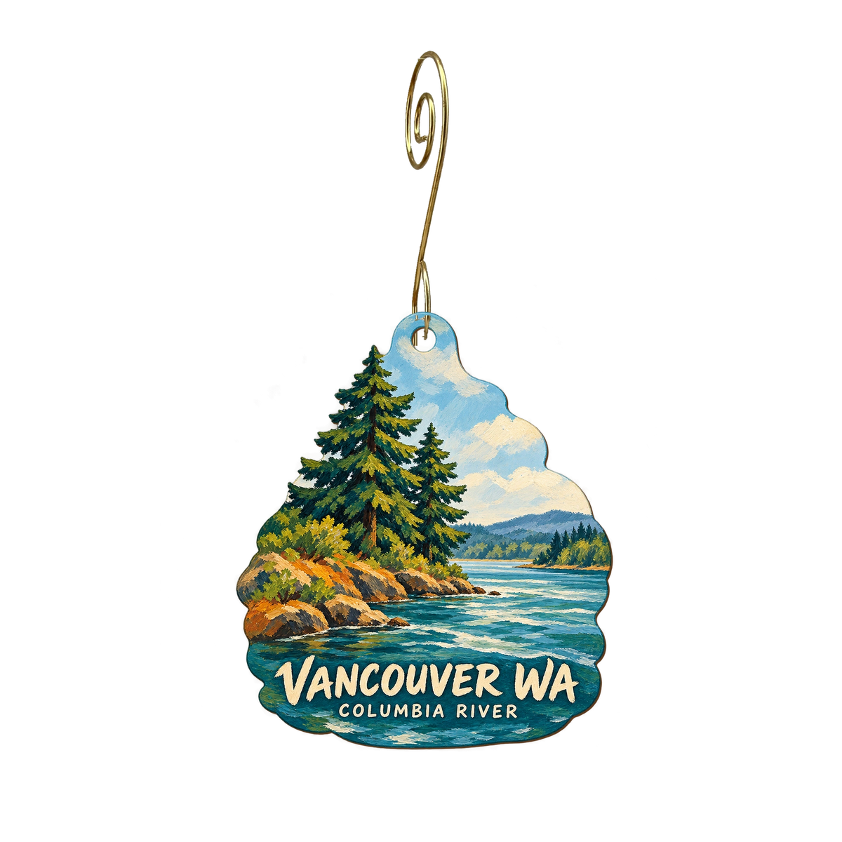 Postalannex #196 — Local inspiration custom wood ornament OC2401, photographic gold spiral hook