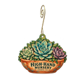 High-Hand Nursery — Store identity custom wood ornament OC2411, photographic gold spiral hook