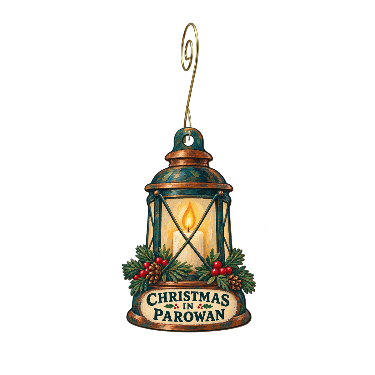 Historic Parowan — Christmas custom wood ornament OC2415, photographic gold spiral hook