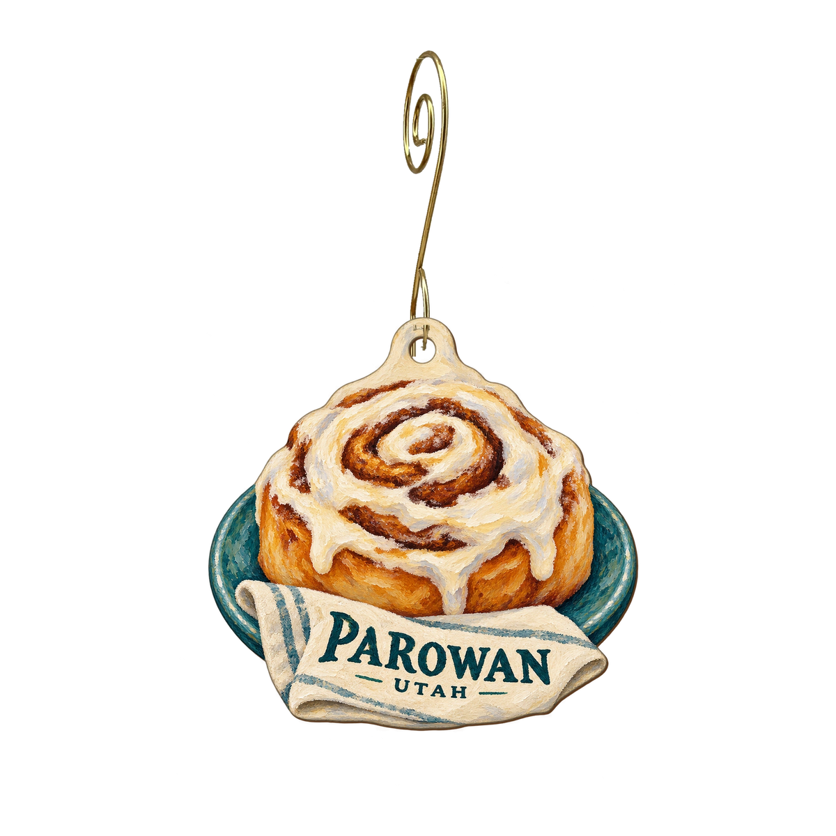 Historic Parowan — Local inspiration custom wood ornament OC2416, photographic gold spiral hook