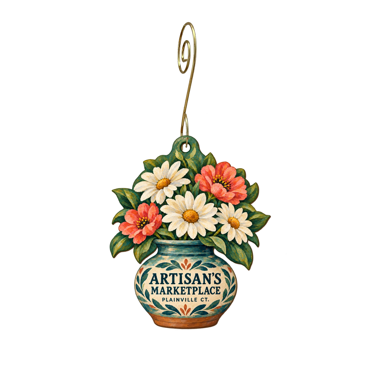 Artisan's Marketplace — Store identity custom wood ornament OC2417, photographic gold spiral hook