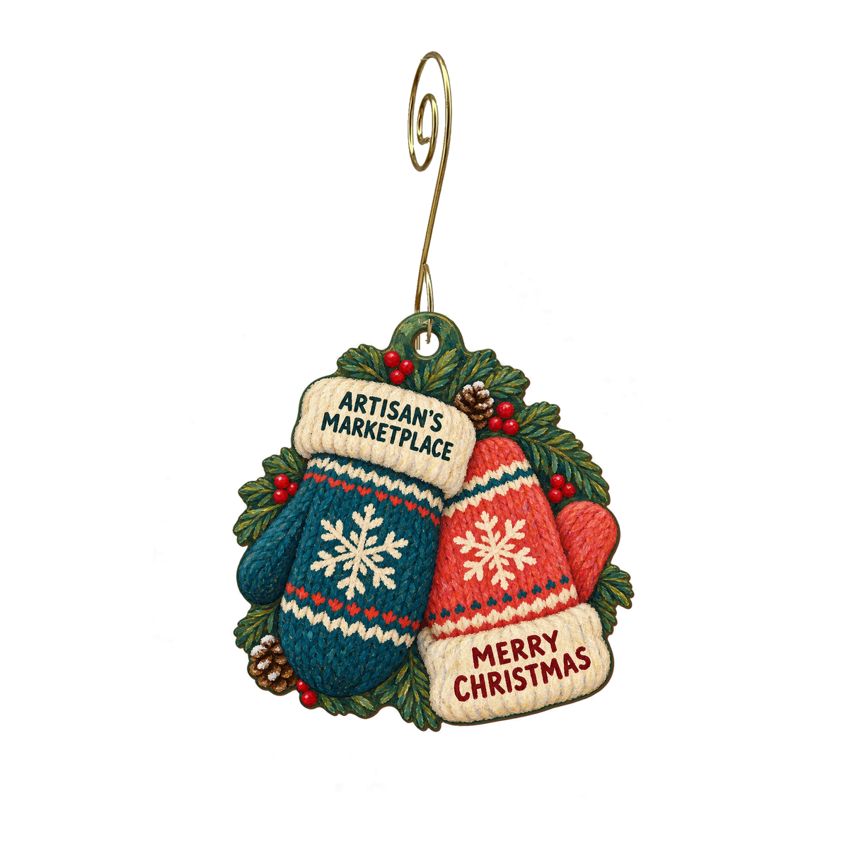 Artisan's Marketplace — Christmas custom wood ornament OC2418, photographic gold spiral hook