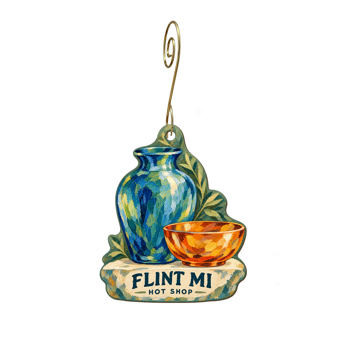 Flint Institute of Arts — Local inspiration custom wood ornament OC2422, photographic gold spiral hook