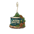 Lassen Mineral Lodge — Store identity custom wood ornament OC2423, photographic gold spiral hook