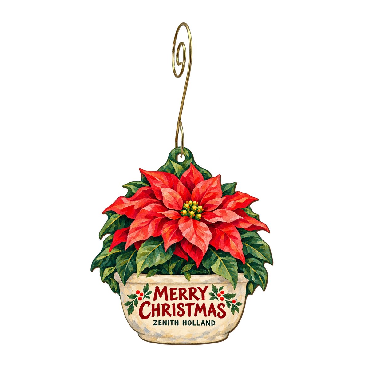 Zenith Holland Nursery & Gift — Christmas custom wood ornament OC2427, photographic gold spiral hook