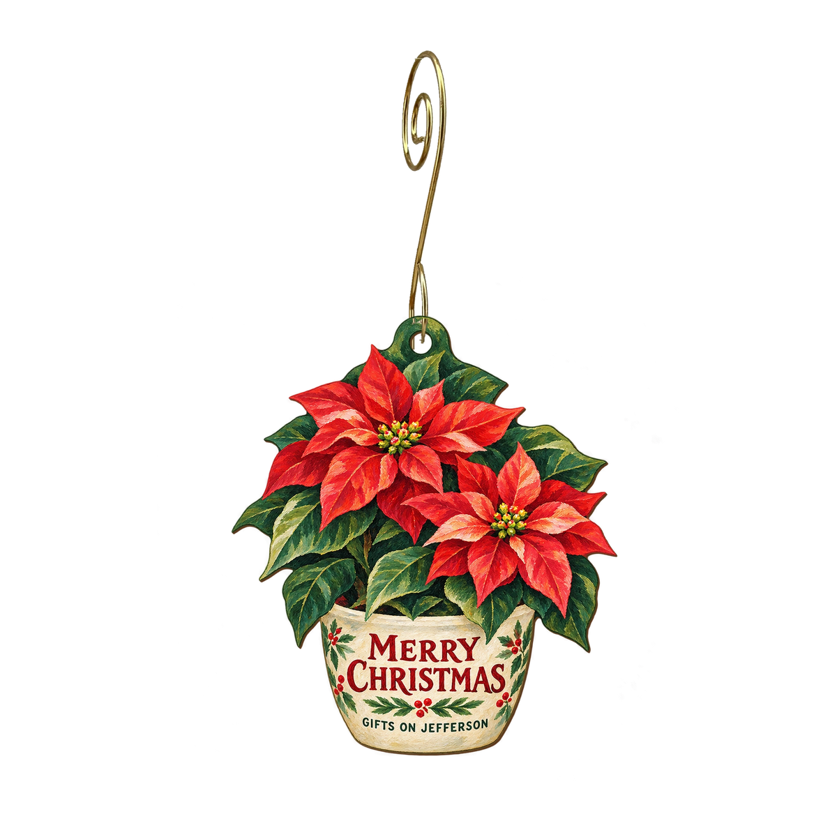 Gifts on Jefferson — Christmas custom wood ornament OC2433, photographic gold spiral hook