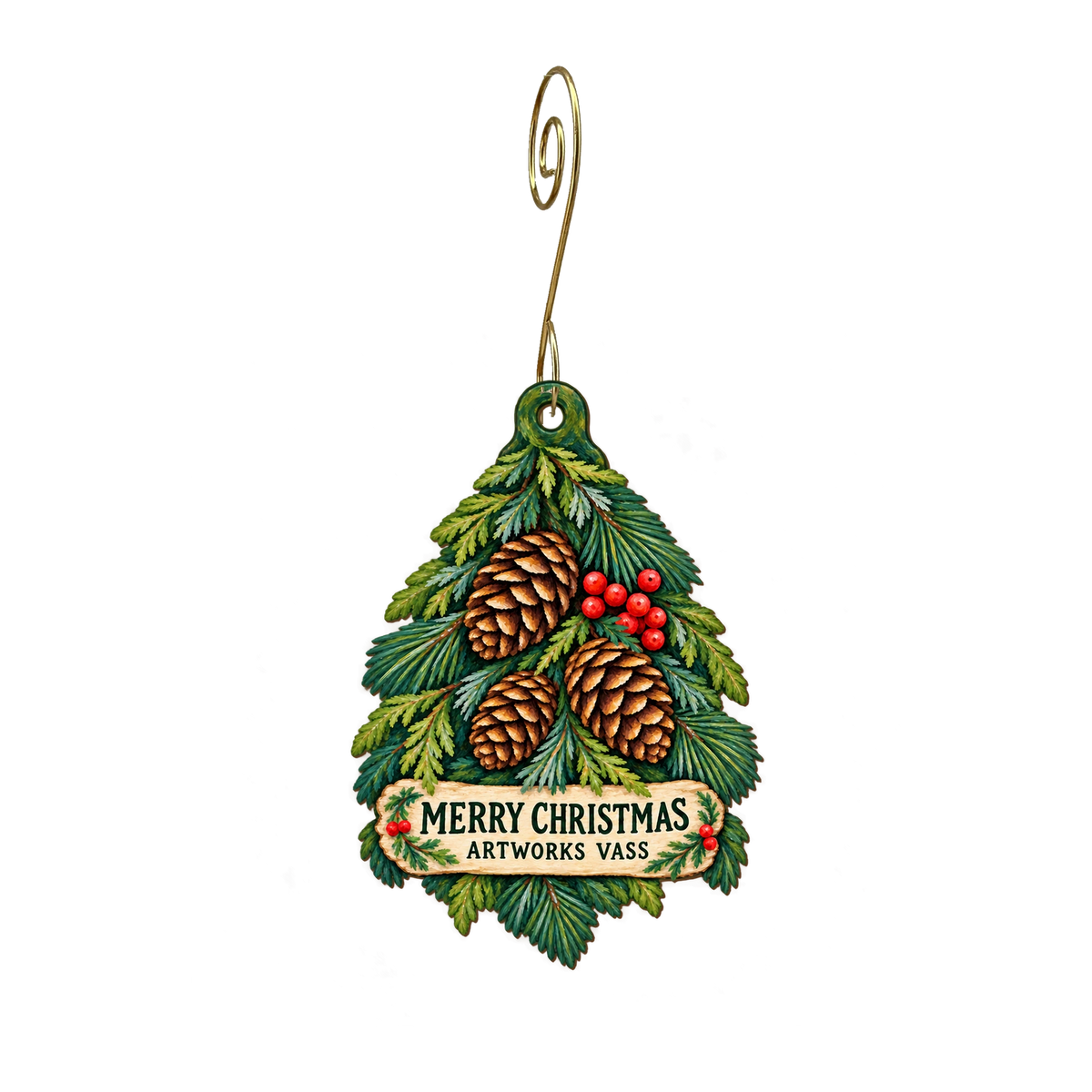 Artworks Vass — Christmas custom wood ornament OC2436, photographic gold spiral hook