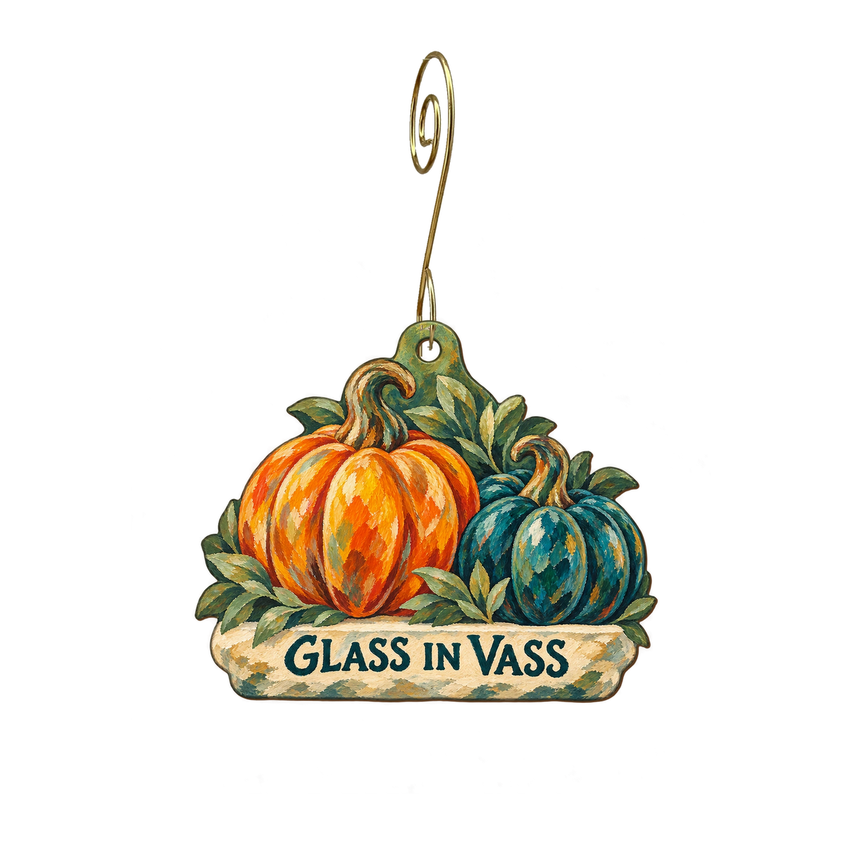 Artworks Vass — Local inspiration custom wood ornament OC2437, photographic gold spiral hook