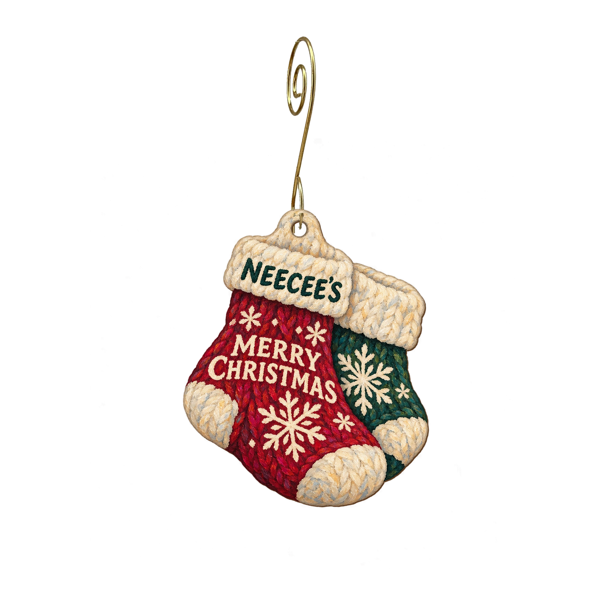 Neecee's — Christmas custom wood ornament OC2445, photographic gold spiral hook