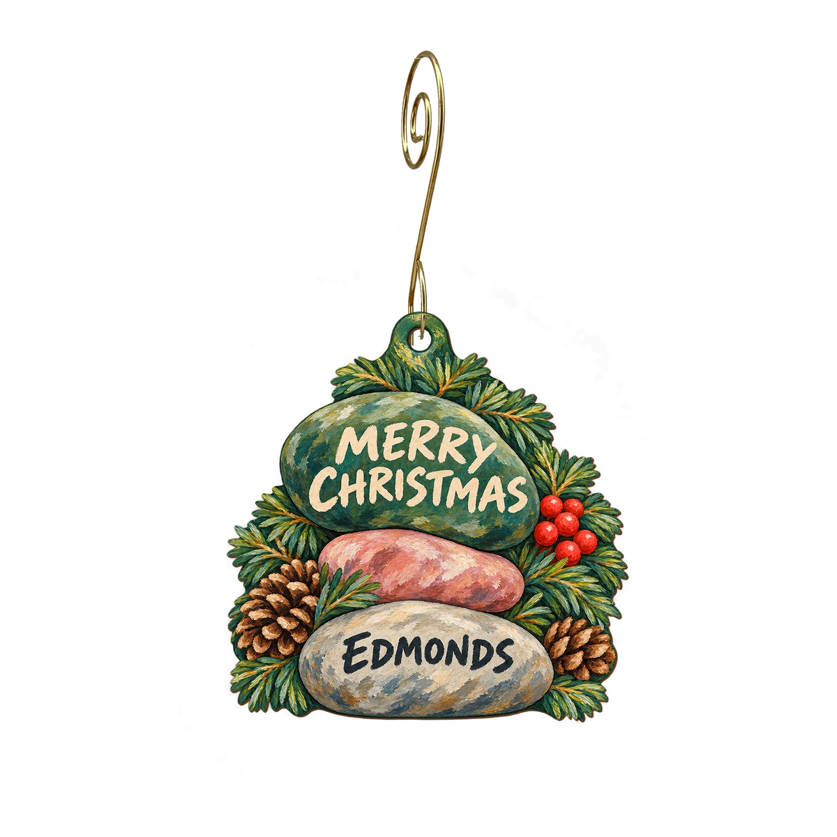 The Wishing Stone — Christmas custom wood ornament OC2448, photographic gold spiral hook