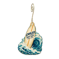 Cavalier Surf Shop — Store identity custom wood ornament OC2450, photographic gold spiral hook