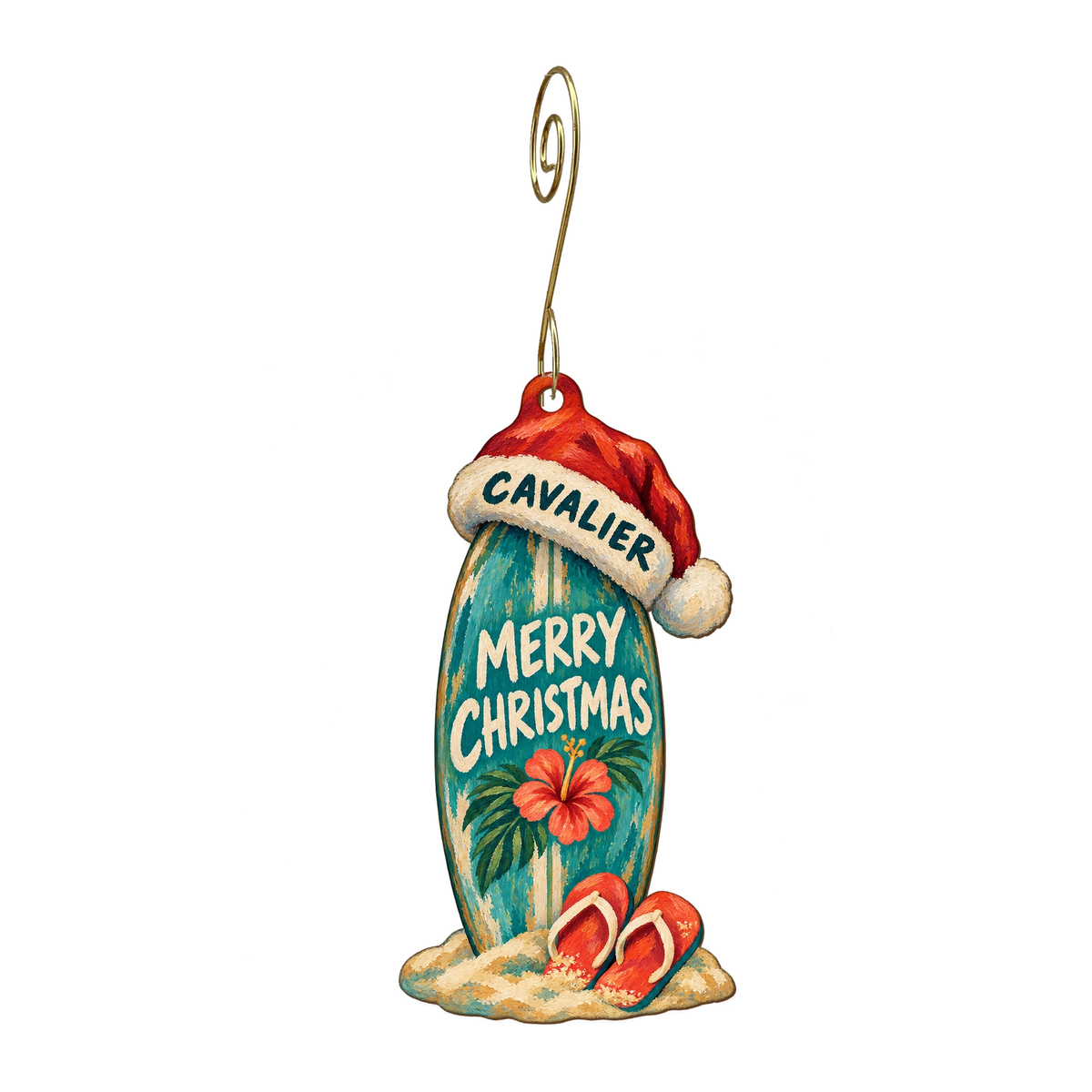 Cavalier Surf Shop — Christmas custom wood ornament OC2451, photographic gold spiral hook