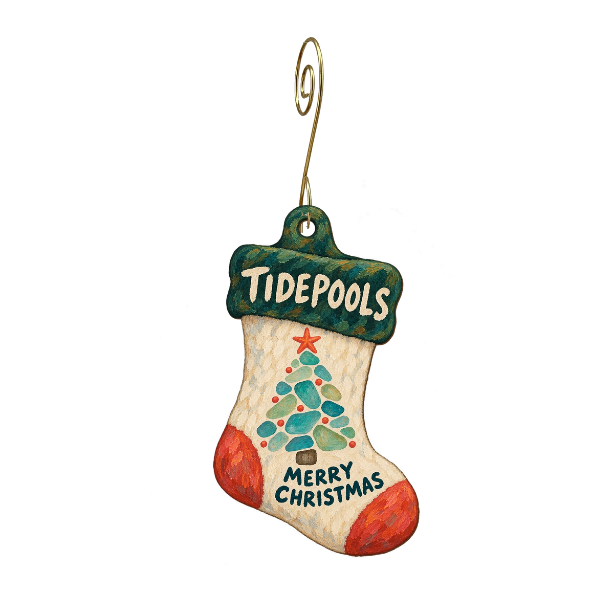 Tidepools of Maine — Christmas custom wood ornament OC2454, photographic gold spiral hook
