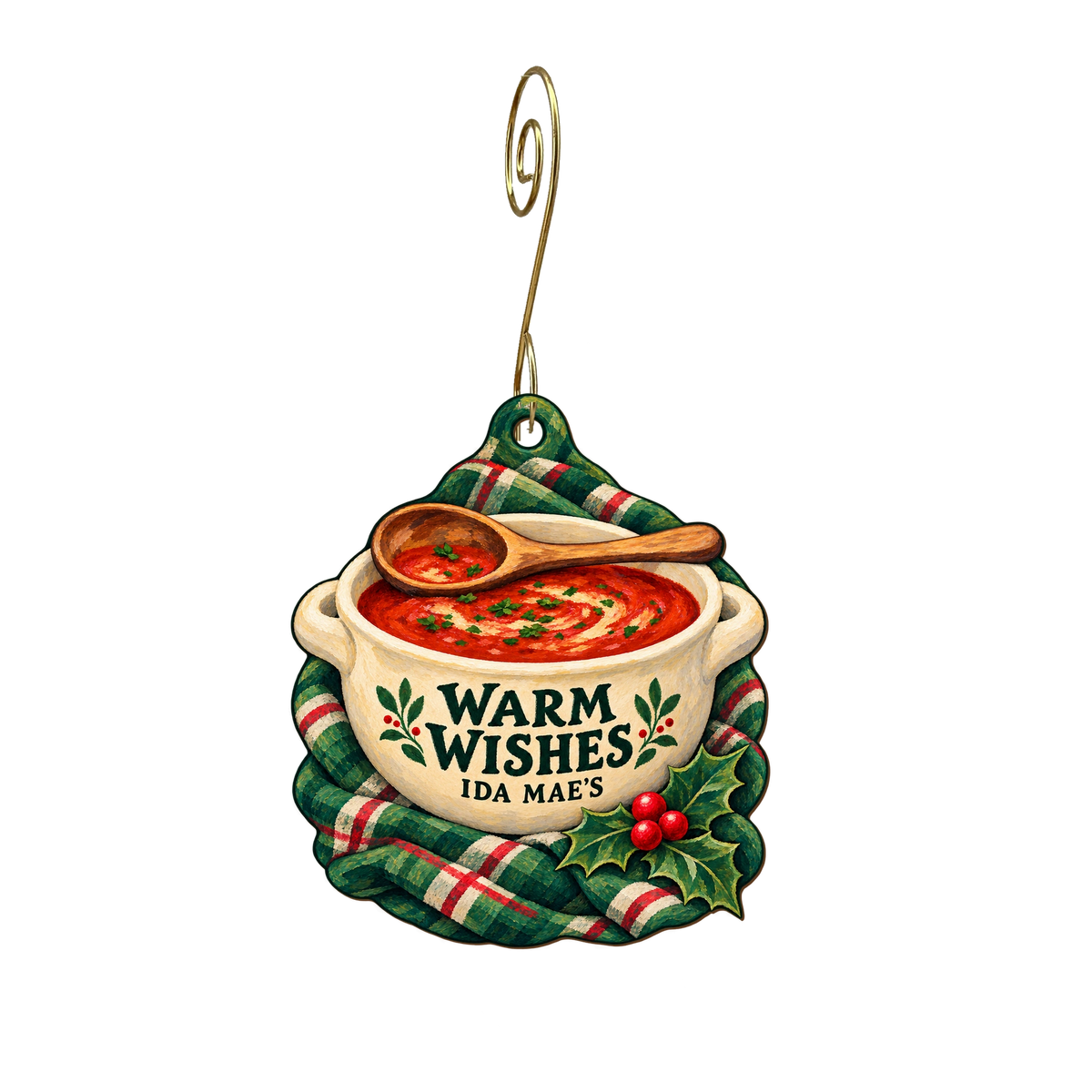 Ida Mae’s Portage Deli — Christmas custom wood ornament OC2460, photographic gold spiral hook