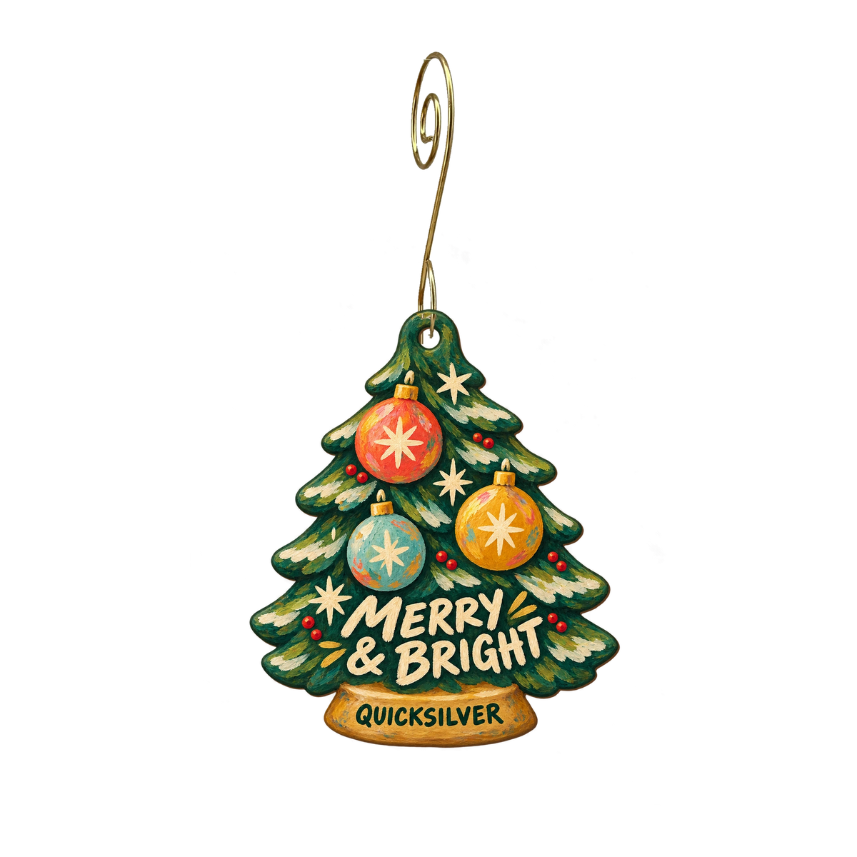 Quicksilver Gallery — Christmas custom wood ornament OC2463, photographic gold spiral hook