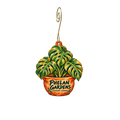 Phelan Gardens — Store identity custom wood ornament OC2468, photographic gold spiral hook