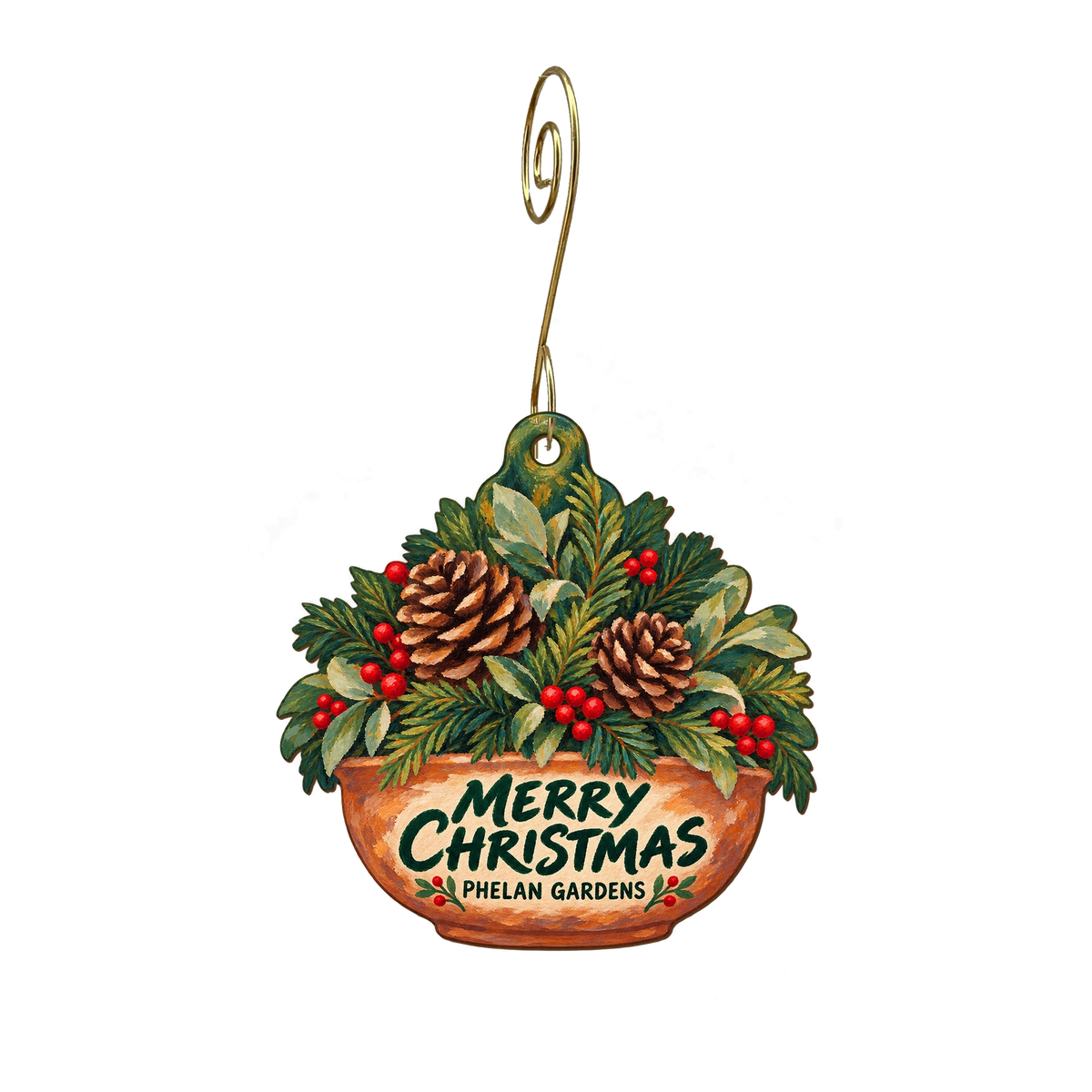 Phelan Gardens — Christmas custom wood ornament OC2469, photographic gold spiral hook