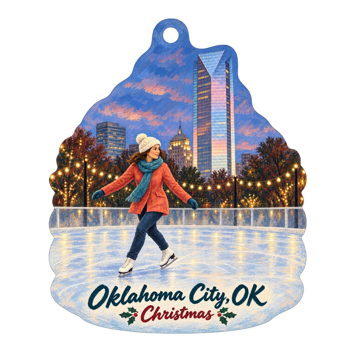 Oklahoma City Museum of Art — OKCMOA Store Christmas custom wood ornament OC246 on white