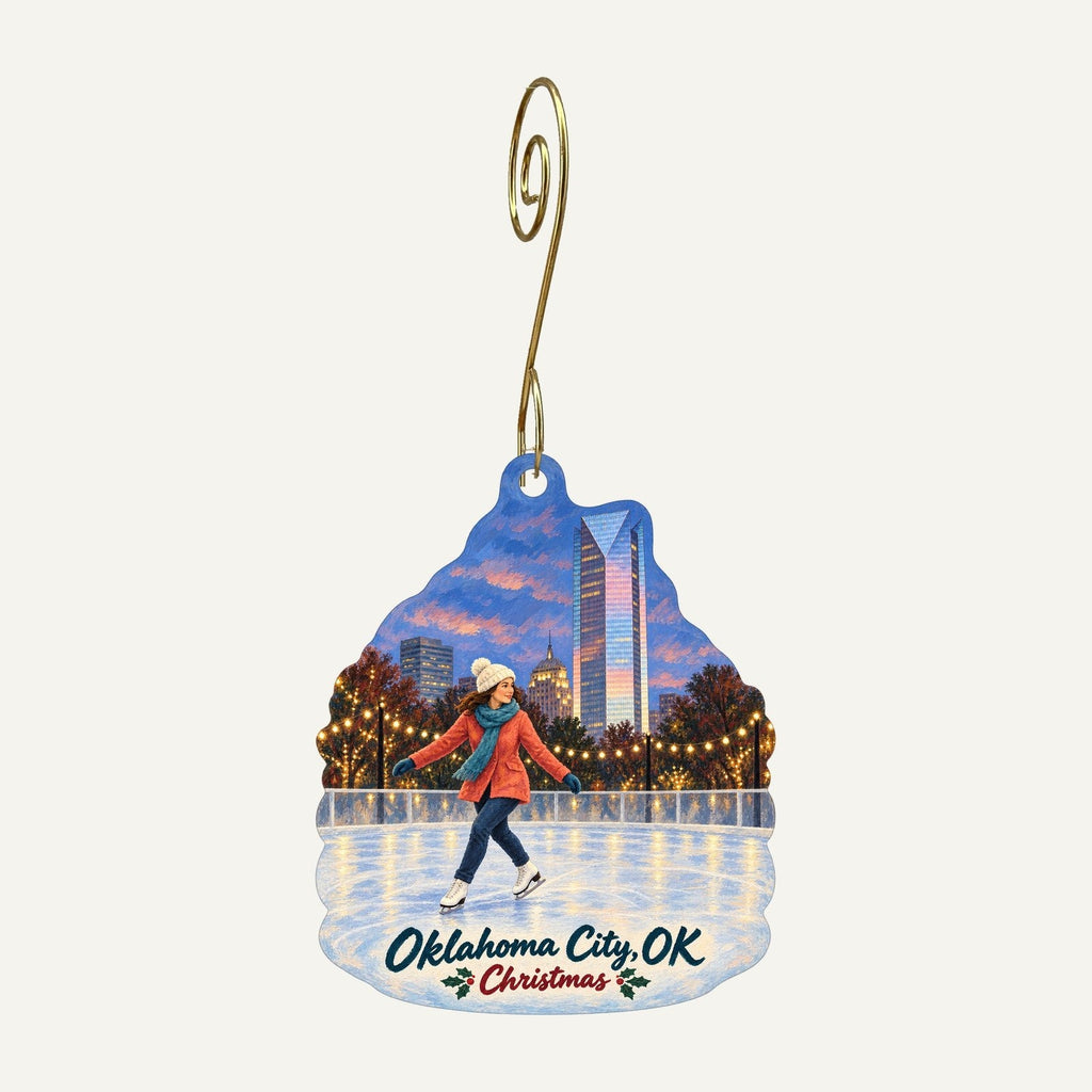 Oklahoma City Museum of Art — OKCMOA Store Christmas custom wood ornament OC246 hanging on hook