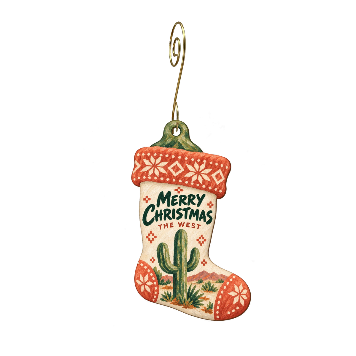 The West — Christmas custom wood ornament OC2475, photographic gold spiral hook
