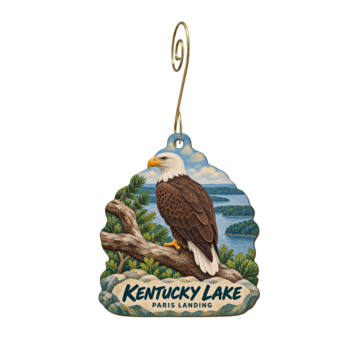 Paris Landing-Tdec — Local inspiration custom wood ornament OC2479, photographic gold spiral hook