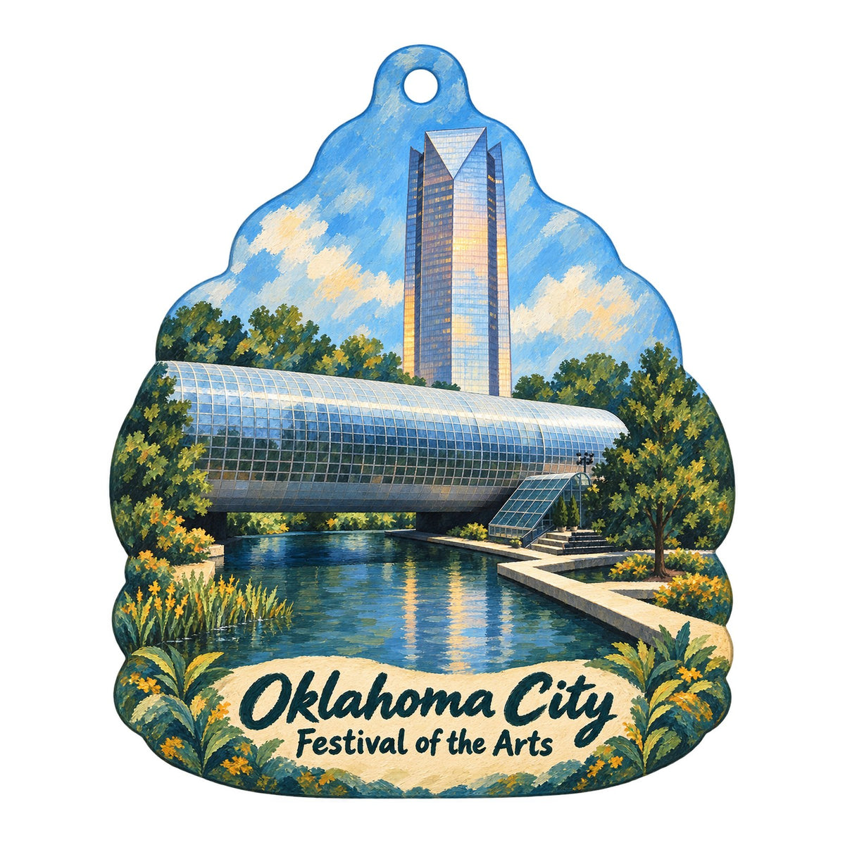 Oklahoma City Museum of Art — OKCMOA Store Town Icon custom wood ornament OC247 on white