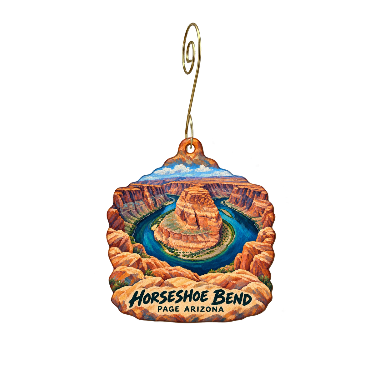 Dam Outlet — Local inspiration custom wood ornament OC2485, photographic gold spiral hook