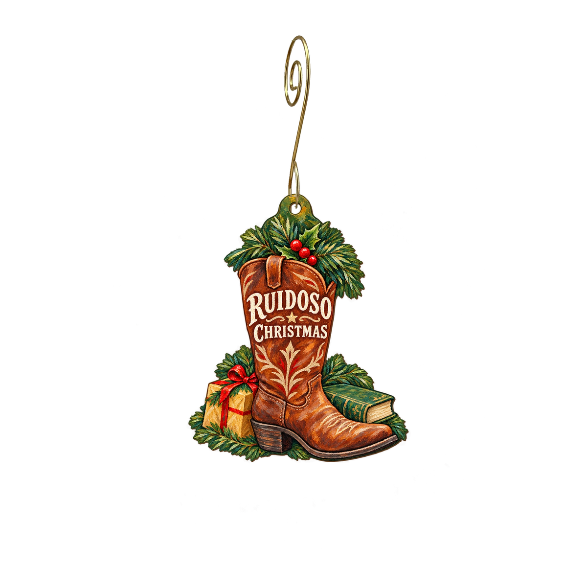 Consign & Design Gallery — Christmas custom wood ornament OC2487, photographic gold spiral hook