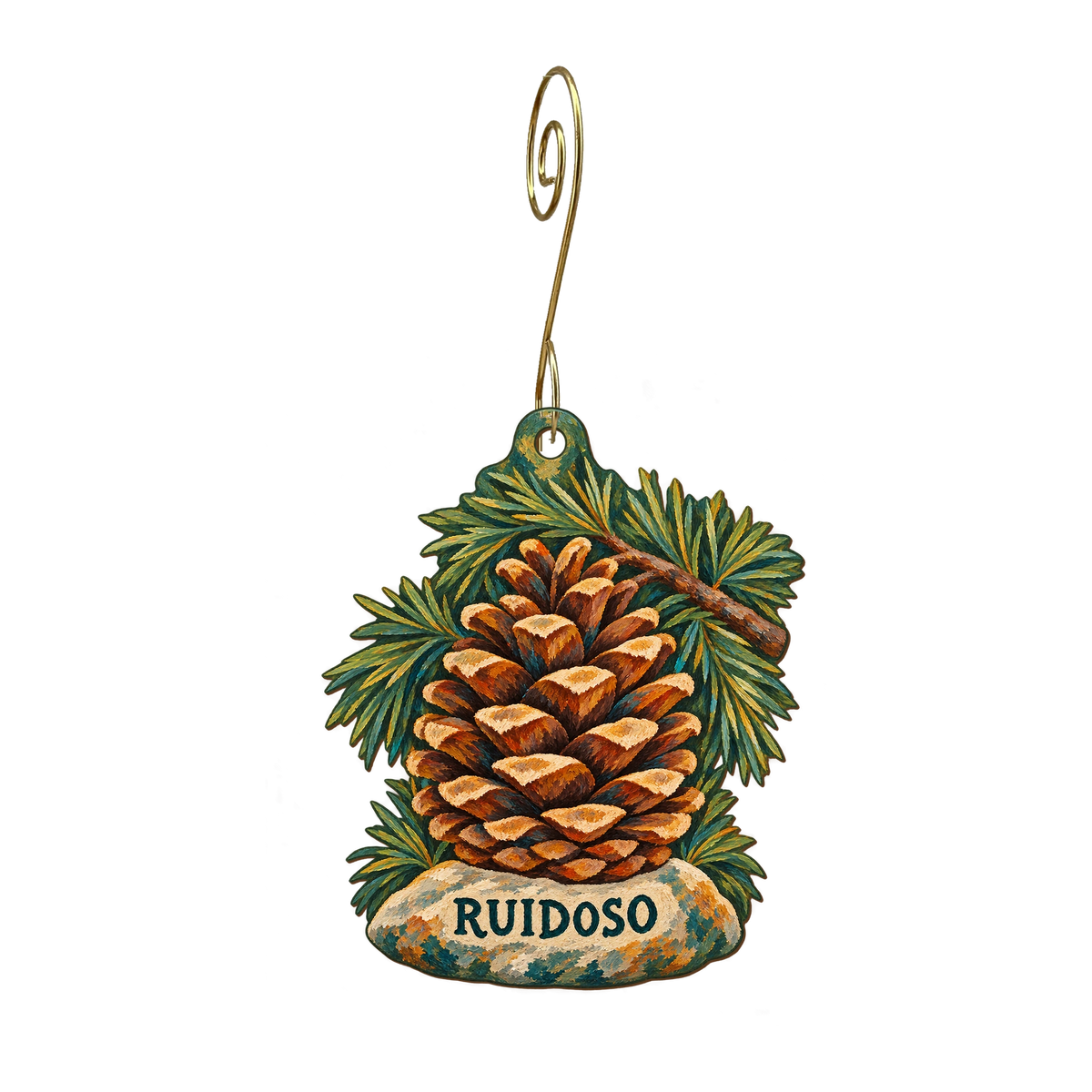 Consign & Design Gallery — Local inspiration custom wood ornament OC2488, photographic gold spiral hook