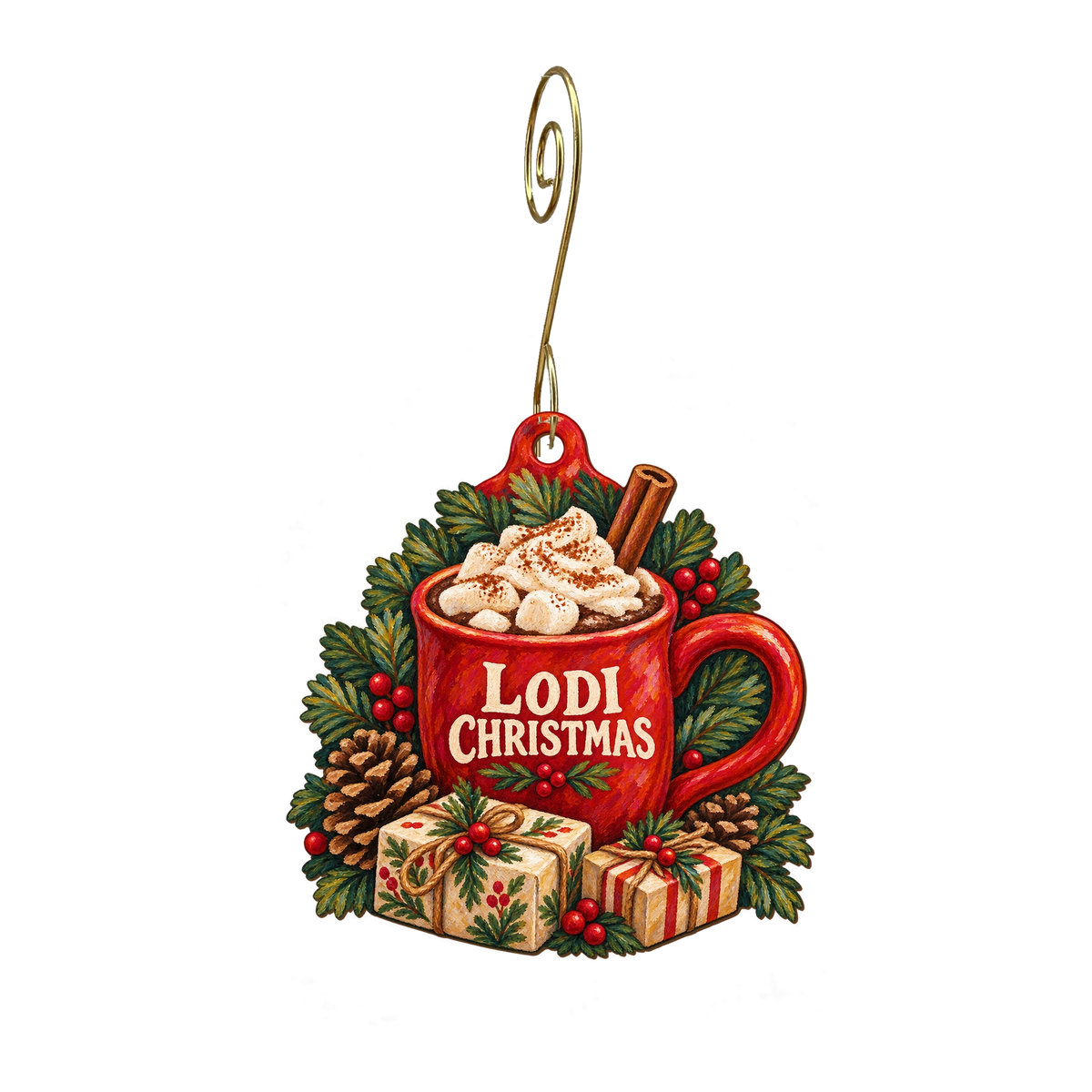 The Local Collective — Christmas custom wood ornament OC2489, photographic gold spiral hook
