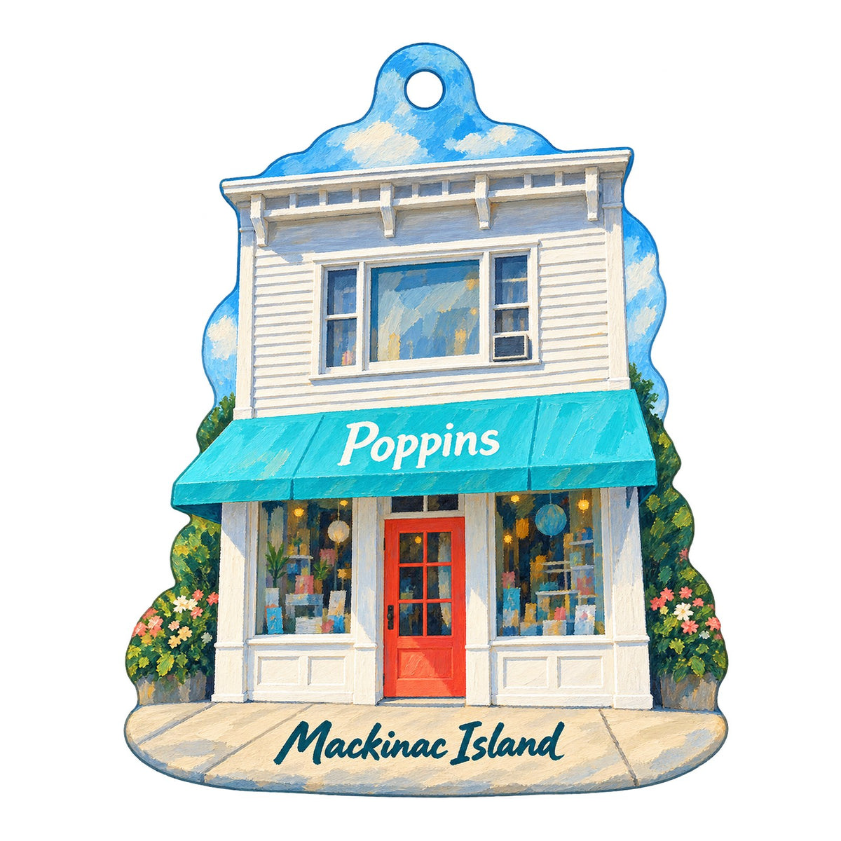 Poppins on Mackinac Logo custom wood ornament OC248 on white
