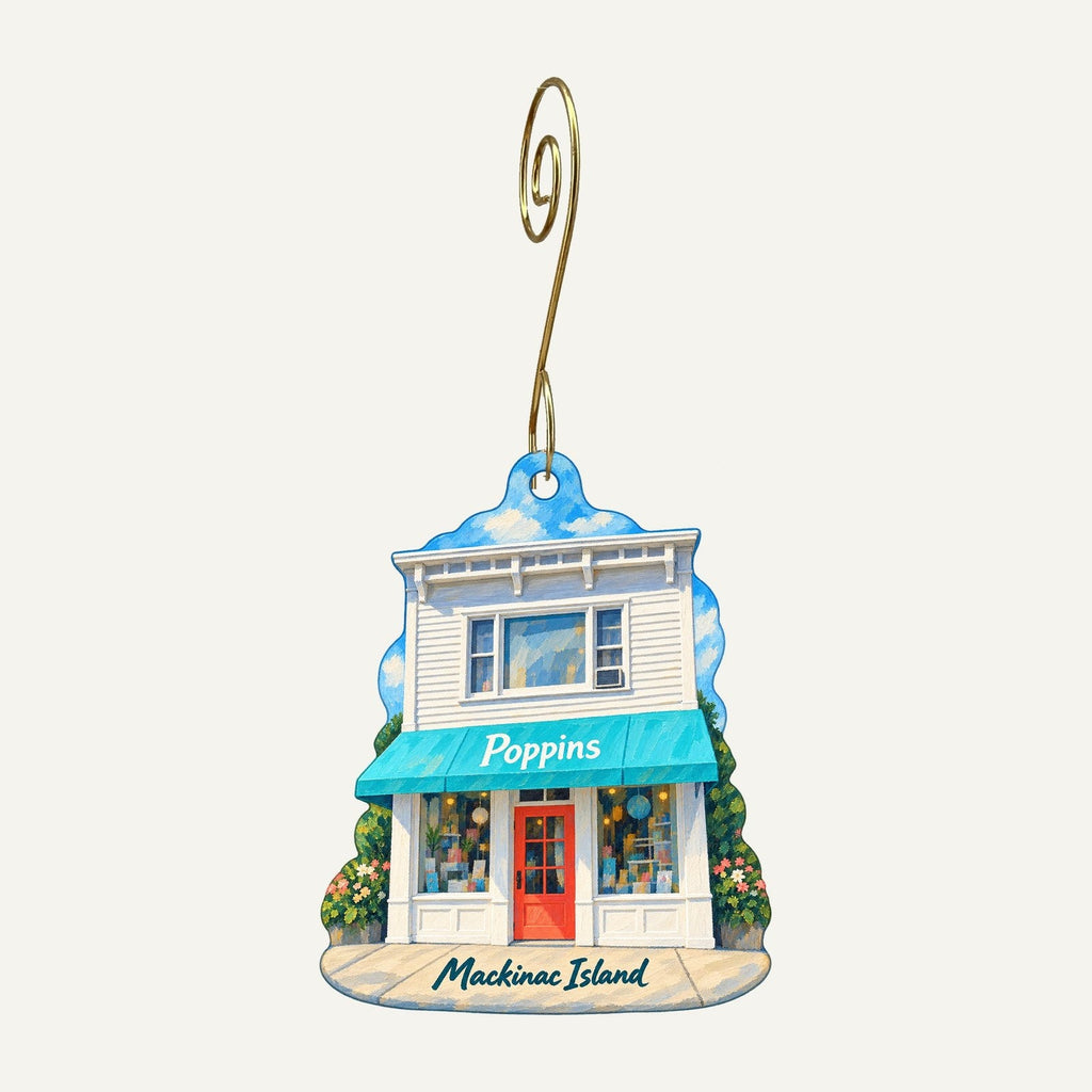 Poppins on Mackinac Logo custom wood ornament OC248 hanging on hook