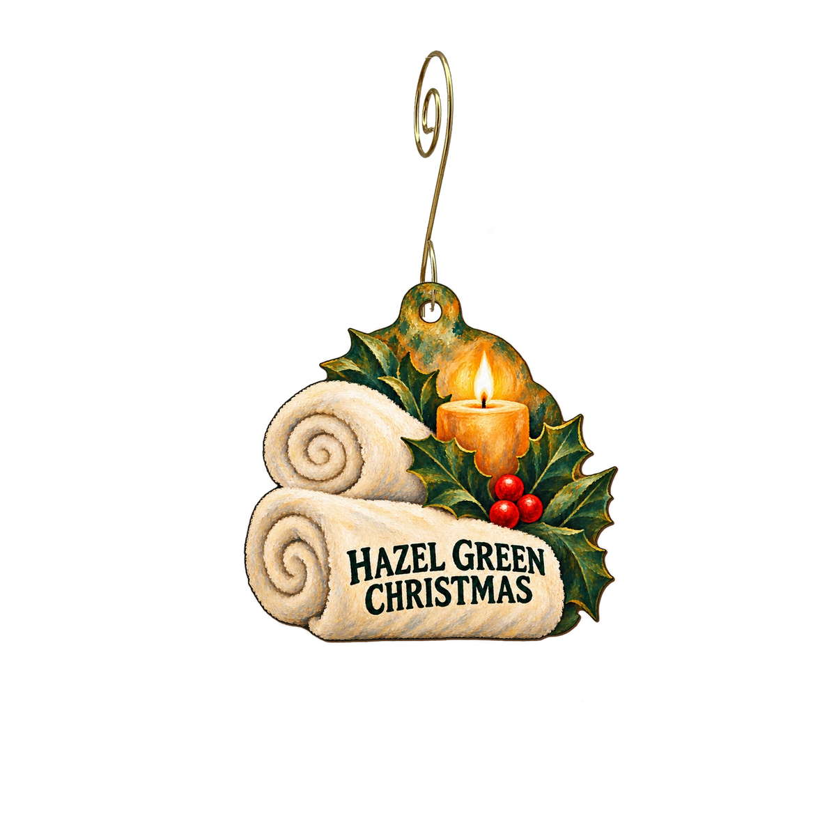 Gentle Touch Salon — Christmas custom wood ornament OC2492, photographic gold spiral hook