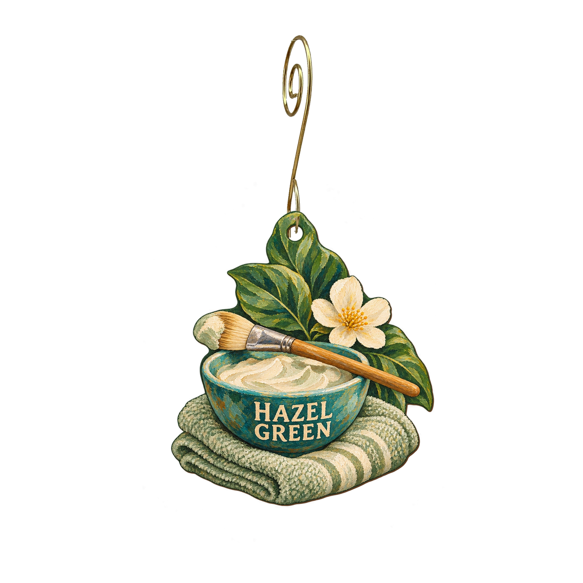 Gentle Touch Salon — Local inspiration custom wood ornament OC2493, photographic gold spiral hook