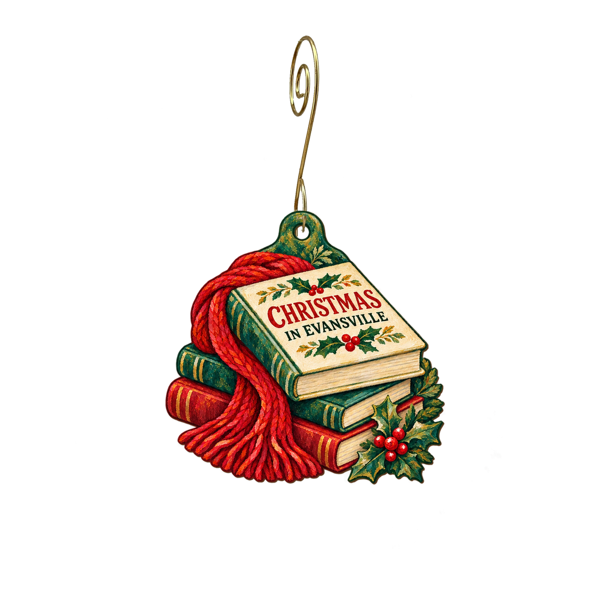 Your Brother's Bookstore — Christmas custom wood ornament OC2498, photographic gold spiral hook