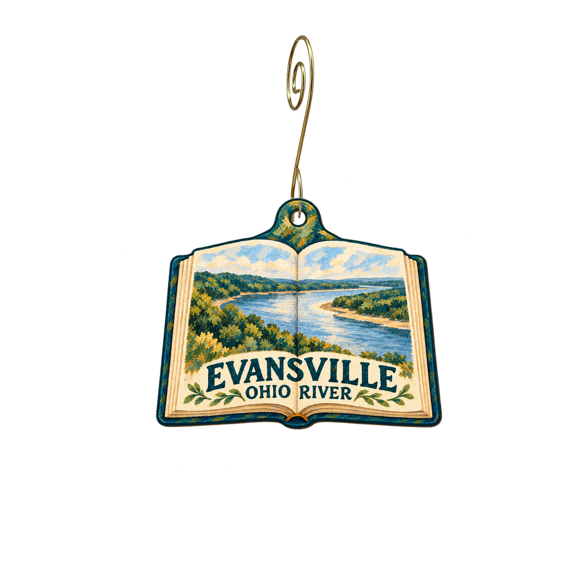 Your Brother's Bookstore — Local inspiration custom wood ornament OC2499, photographic gold spiral hook