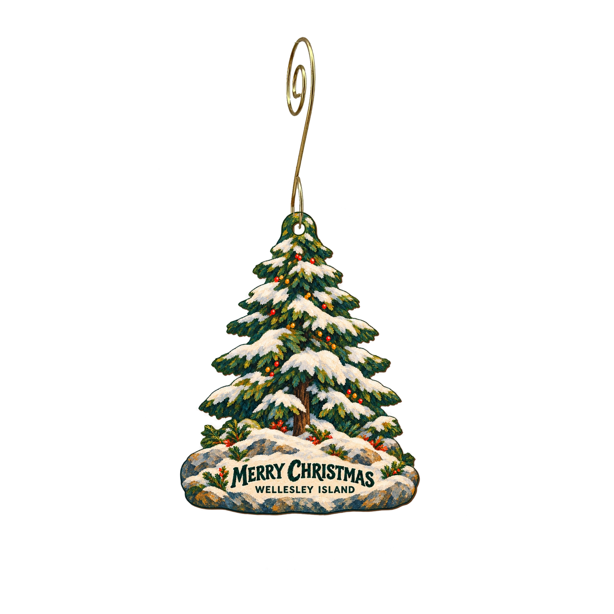 Wellesley Island State Park — Christmas custom wood ornament OC2501, photographic gold spiral hook
