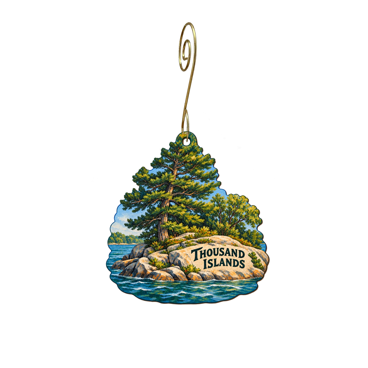 Wellesley Island State Park — Local inspiration custom wood ornament OC2502, photographic gold spiral hook