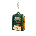 Forest Stationers — Store identity custom wood ornament OC2503, photographic gold spiral hook